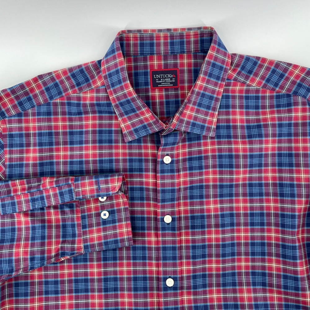 UNTUCKit Button Up Mens XL Red Excellent Arnaldo Plaid Wrinkle Free Shirt